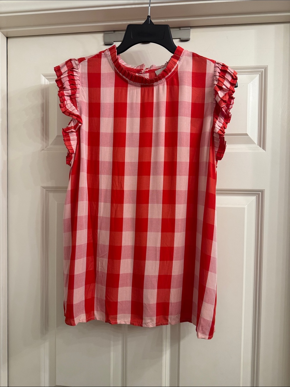 NWT Loft Red & White Gingham Ruffle Sleeve Blouse size M